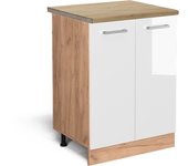 Vicco mueble bajo de cocina r-line, blanco alto brillo, 60 cm , et roble