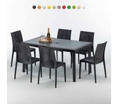Mesa rectangular negra 150x90 cm y 6 sillas de colores enjoy
