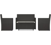 Muebles de jardín con cojines 4 piezas | conjunto de comedor | conjunto de descanso ratán sintético negro cfw429392