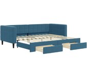 Cama individual | cama para adultos | sofá cama nido con cajones terciopelo azul 90x200 cm csw9658792