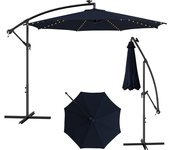 Costway sombrilla terraza exterior ø300 cm con solar led 112 luces, sombrilla jardin inclinable con soporte, parasol excéntrico con manivela, 8 costil