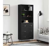 Aparador alto | aparador de comedor | armario de cocina madera contrachapada negro 69,5x34x180 cm cfw48740