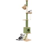 Costway árbol para gatos de suelo a techo, rascador para gatos de 218-253 cm, torre para gatos con cápsula transparente, condo, postes de rascado de s