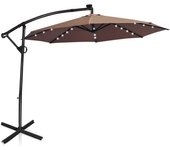Costway sombrilla terraza exterior 3x3, parasol excentrico con 32 luces led solar, base cruzada, ajuste de inclinación y manivela, rotación de 360°, s