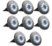 8 luces solares para exteriores, impermeables, con disco solar, 10 led, empotrables en el suelo, color blanco