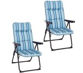 Pack de 2 sillones de playa acolchados de 4 posiciones de acero y tela de lona oxford de rayas azul