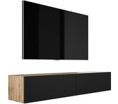 Mueble tv suspendido, 170 x 34 x 32 cm, roble wotan / negro mate
