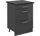 Vicco mueble bajo de cocina r-line, antracita alto brillo, 60 cm con cajones, et antracita