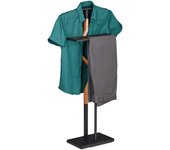 Relaxdays galán noche camisa y pantalón, 107 x 47,5 x 20 cm, mozo colgador, percha pie dama, acero, mdf, negro y natural