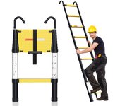 Escalera telescópica hasta 150 kg escalera de tijera estable de aluminio 2,6 m amarillo + negro con botón de extracción on