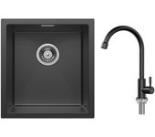 Cecipa max fregadero de acero inoxidable 40 * 44 * 19 cm fregadero de 1 seno fregadero de cocina negro + grifo de cocina de agua fría, negro