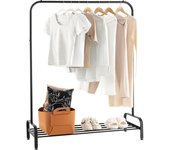 Costway perchero colgador de metal para ropa, organizador de ropa de 112 cm con barra y soporte para zapatos, perchero burro con pies ajustables y cli
