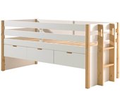 Cama de media altura 90x200 con somier vipack margrit - blanco y madera