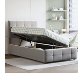 Cama contenedor 90 x 200 cm con cabecero ajustable - tejido de terciopelo - somier de láminas - gris (sin colchón)