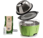Instagrill pro barbacoa de sobremesa portátil sin humo con parrilla de hierro fundido y tapa de horno - verde aguacate