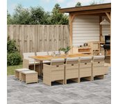 Conjunto de comedor de jardín y cojines 13 piezas beige