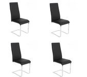 Pack de 4 sillas tapizadas en símil piel negra con pata de tubo ovalado en acabado cromo, medidas 46x54x110 cm