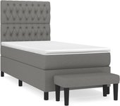 Cama con somier tapizado y colchón de tela gris oscuro 90x200 cm