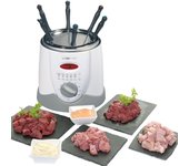 Freidora fondue, 1 l, 6 tenedores fondue, termostato regulable, filtro antiolores humos, clatronic, blanco/gris, 900, frr 2916