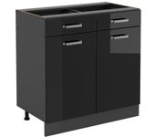 Vicco mueble bajo de cocina r-line, negro brillo intenso, 80 cm sin encimera