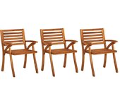 Sillas de comedor jardín con cojines 3 uds madera maciza acacia