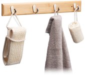 Relaxdays perchero pared con 4 ganchos, bambú, color natural, 6 x 48,5 x 5 cm