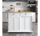 Carrito/mesa de comedor, 112x40(70)x94 cm, blanco, encimera plegable de madera maciza, ruedas y patas intercambiables de madera maciza
