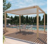 Pérgola bioclimática autoportante de 3 x 4 m efecto madera blanca - oviala