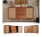 Cómoda con 2 puertas y 3 cajones, cómoda con puerta de ratán y cajón, estante ajustable, para salón, dormitorio, nogal al 90/an 150/p 40 cm