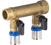 Colector macho - hembra 3/4 - 2 salidas de tubo multicapa a sertir de 3/4 ' con válvulas quick plomberie