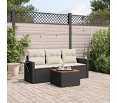 Juego de sofás jardín 4 piezas | conjunto de jardín de ocio | set de comedor de jardín con cojines ratán sintético negro cfw895275