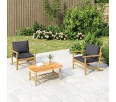 Vidaxl set de muebles de jardín 3 piezas bambú con cojines gris oscuro