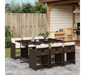 Conjunto de comedor de jardín y cojines 7 piezas ratán marrón