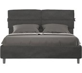 Cama doble nandy de microfibra gris con contenedor tapizado de dos contrahuellas