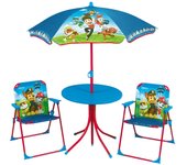 Muebles de jardín fun house paw patrol que consisten en una mesa, 2 sillas plegables y una sombrilla para niños