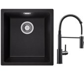 Cecipa max fregadero 1 seno de cuarzo y resina negro gris 40*44*20cm + mezclador de cocina de muelle negro con ducha extraíble