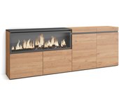 Aparadores para salón, 208x35x75cm, 4 puertas, chimenea eléctrica xxl, roble
