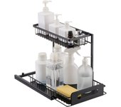Vevor organizador de almacenamiento debajo del fregadero de 2 niveles, 270 mm ancho, 360 mm de profundidad, estantes deslizantes de metal, extraíble