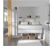 Meuble double vasque 120cm avec plan bois sorrento blanc+vasque+rob+miroir+co