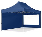 3x4,5 m carpa plegable, premium acero 40mm, 2 laterales con ventanas panorámicas, azul