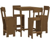 Mesa y taburetes altos de jardín 5 pzas madera pino marrón miel