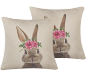 Beliani conjunto de 2 cojines de algodón gris pardo motivo conejo 45 x 45 cm tulipa