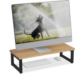 Relaxdays soporte monitor, elevador pantalla ordenador, ergonómico, 15 x 55 x 23 cm, estilo industrial, natural y negro