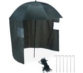Relaxdays paraguas de pesca con pared lateral, repelente al agua, con clavijas y bolsa, sombrilla para pescar, verde