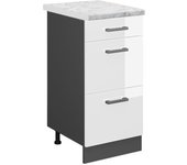 Vicco mueble bajo de cocina r-line, blanco alto brillo, 40 cm et mármol