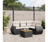 Set de muebles de jardín 5 piezas | conjunto de jardín de ocio | set de comedor de jardín y cojines ratán sintético negro cfw768661