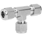 Conector de casquillo de compresión de diámetro igual en t de acero inoxidable 316 forjado en matriz ss‑600‑3 (f3/8)