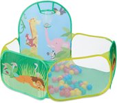Relaxdays piscina bolas, con 50 bolitas y canasta de básquet, parque exagonal niños, pop up, 81x129x108 cm, multicolor