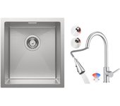 Cecipa max fregadero encastrable de acero inoxidable 40*44cm fregadero 1 cubeta cepillado + grifo de cocina monomando con ducha extraíble, cepillado