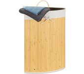 Relaxdays cesto ropa sucia esquinero, cubo colada plegable con tapa, canasta, bambú, 60 l, 65 x 49,5 x 37 cm, crema